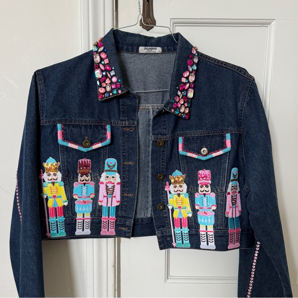 Upcycled Nutcracker Custom Denim Jacket Christmas